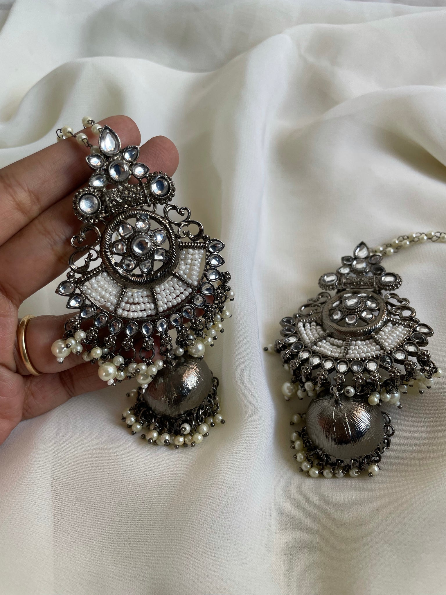 Dulcett India | Black Metal Jhumka Ethnic German Silver Jhumka Earrings | Black Oxidised Earrings | German Silver | Black Metal Polish Designer  Earrings| Floral Shape Jhumka for Girls & Women : Amazon.in: Fashion